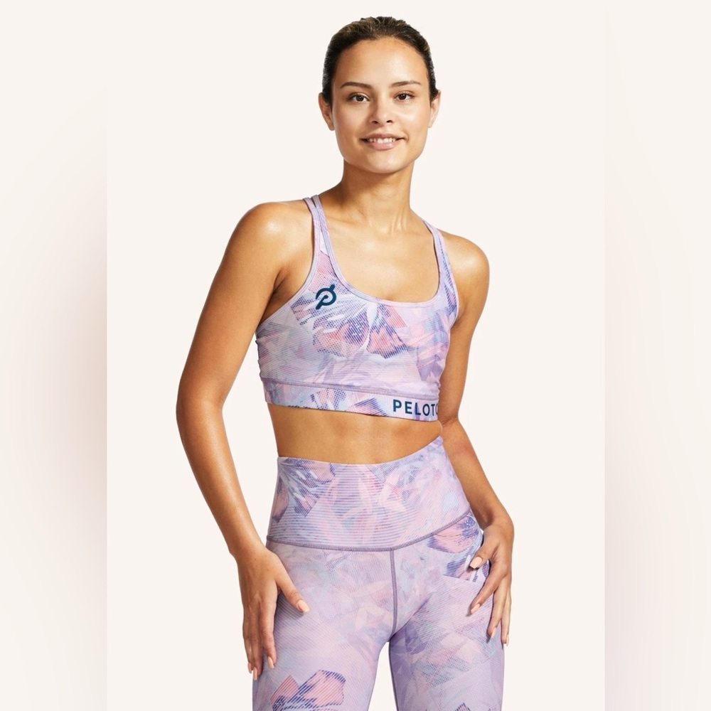 Peloton Two-Piece 2K High Waist Capri Leggings and Sport Bra Set in Purple/Pink